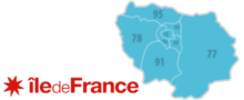 Carte de l'Île-de-France : Paris (75), Seine-et-Marne (77), Yvelines (78), Essonne (91), Hauts-de-Seine (92), Seine-Saint-Denis (93), Val-de-Marne (94) et Val-d'Oise (95)
